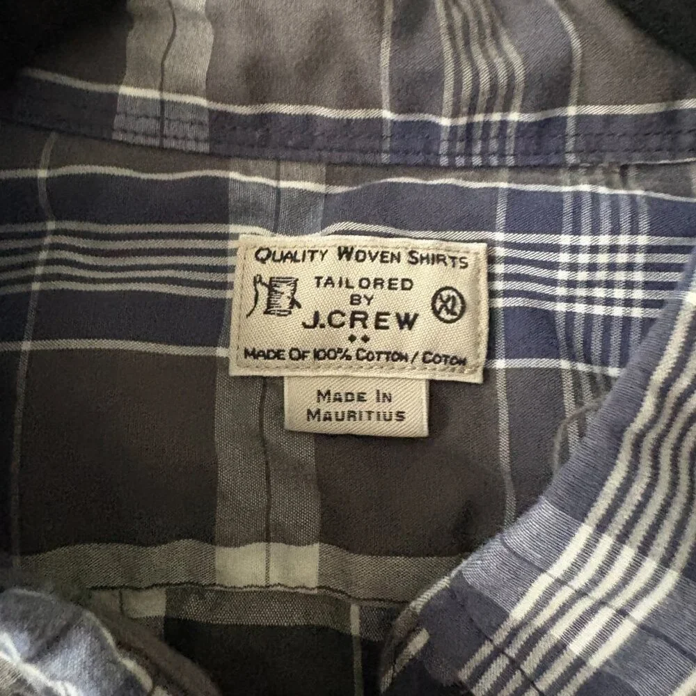 J.CREW Shirt Men's Black Blue Plaid Button Down Long Sleeve Dadcore Preppy XL